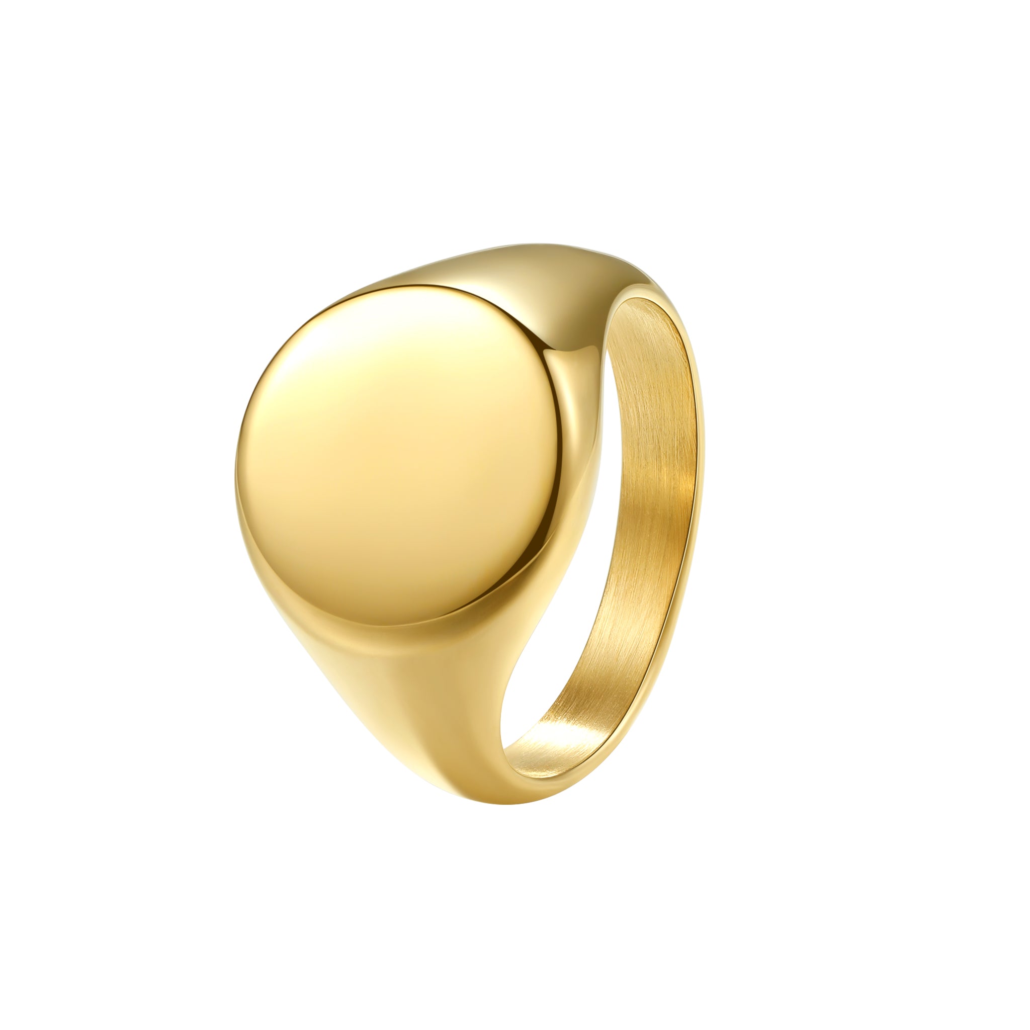 Round signet ring for men in gold stainless steel